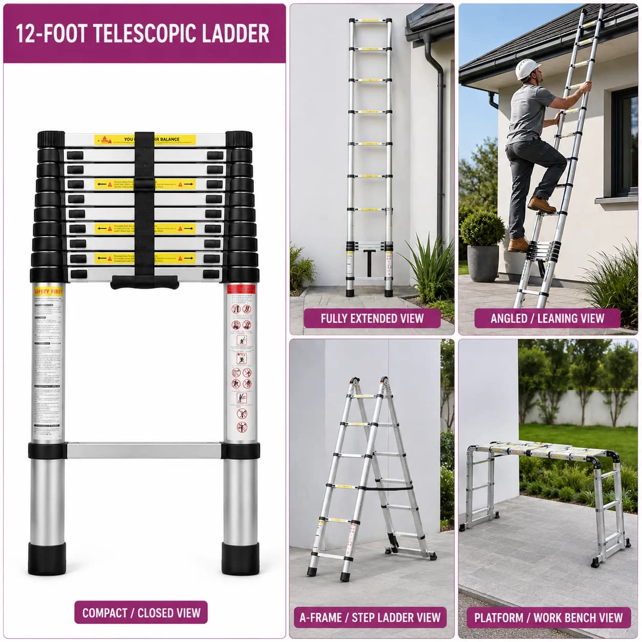 Telescopic Aluminium Ladder 2.9m thumbnail 3