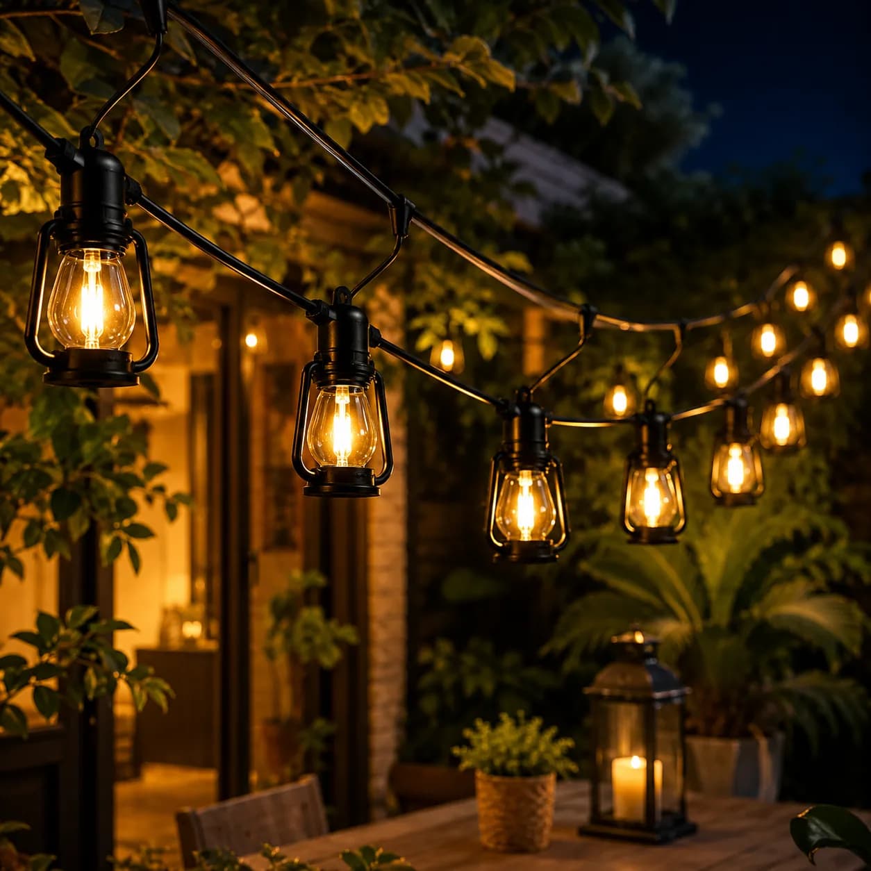 Outdoor Lantern Style LED String Light Set - Warm White, IP44, Plug-In thumbnail 4
